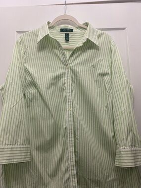 Lauren Ralph Lauren Light Green and White Striped Button-Down Shirt